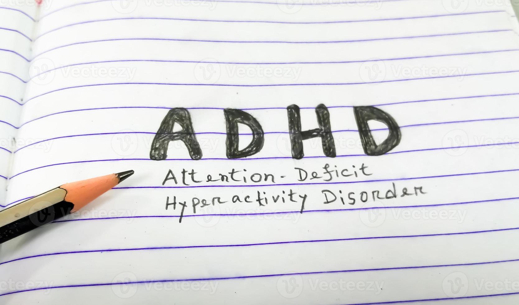 Attention deficit hyperactivity disorder or ADHD term, medical conceptual image. pencil work. photo