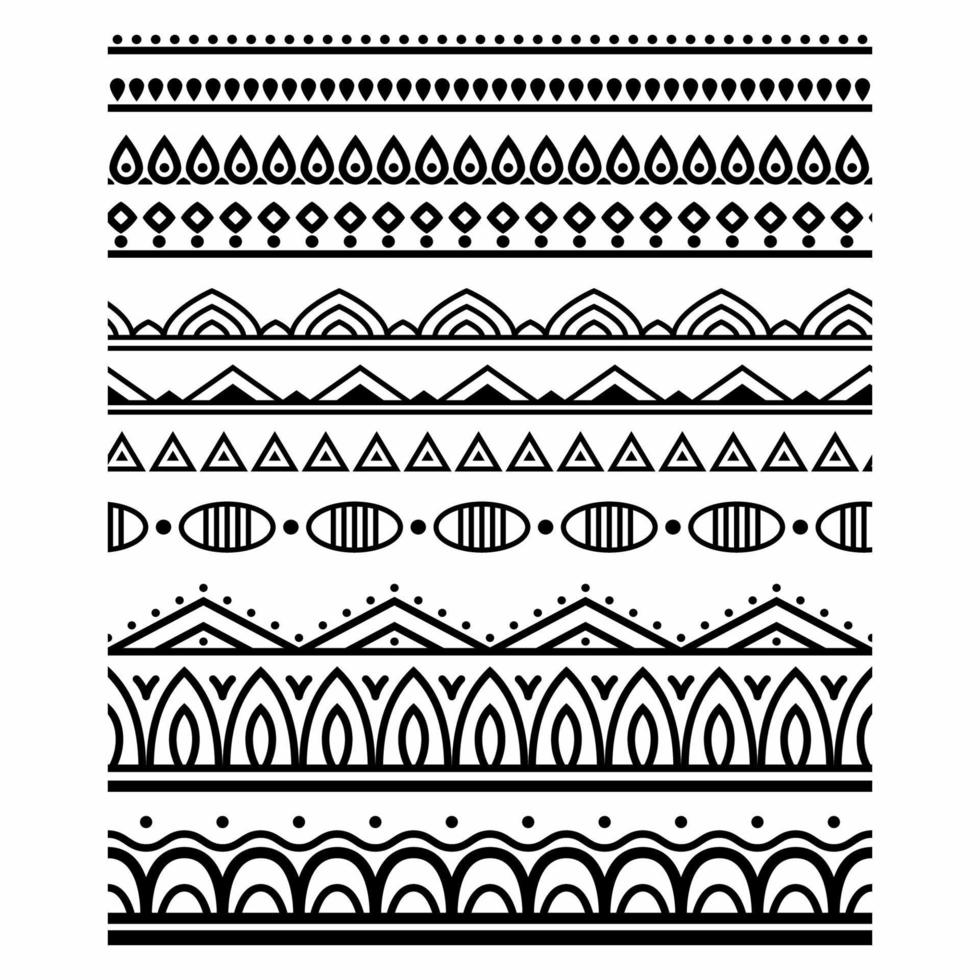 patrón de concepto de conjunto de vector de borde sin costura adornado vintage en estilo tradicional. adorno de rizos y espirales