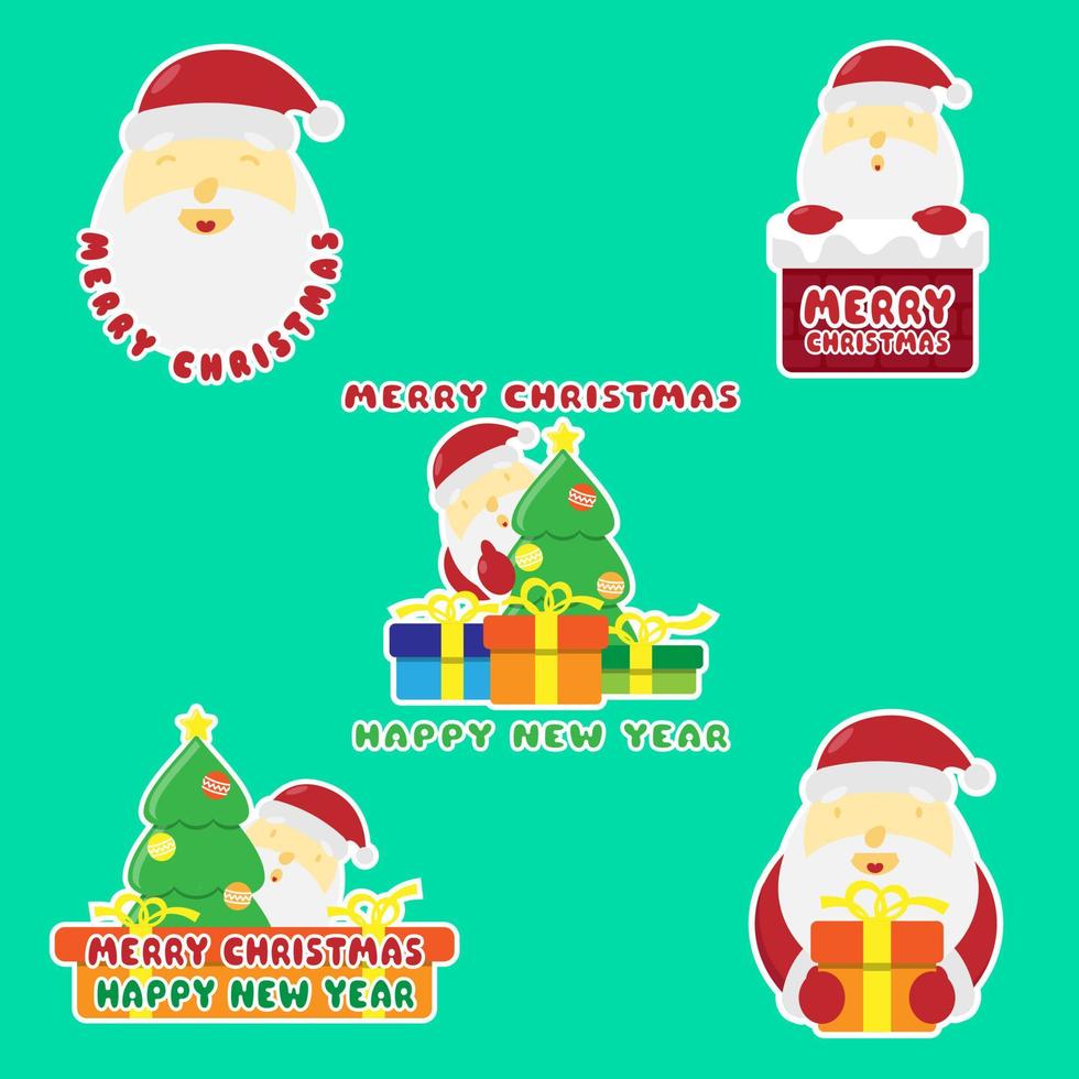 conjunto de pegatinas navideñas de santa claus vector