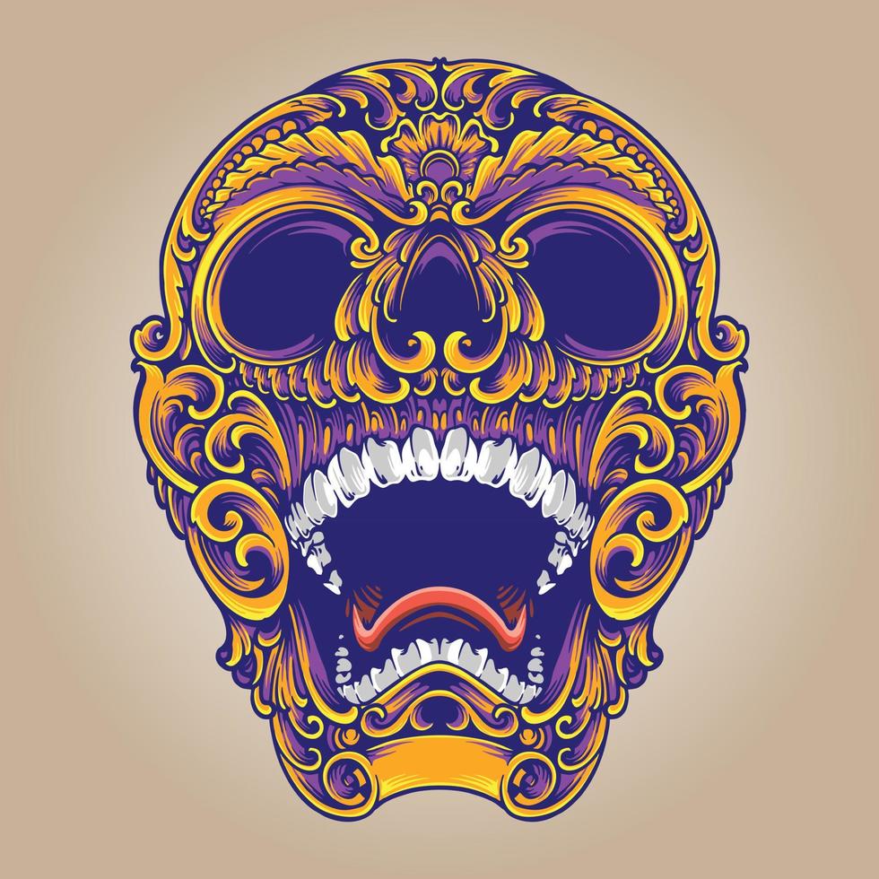 Skull head classic ornament illustration vector