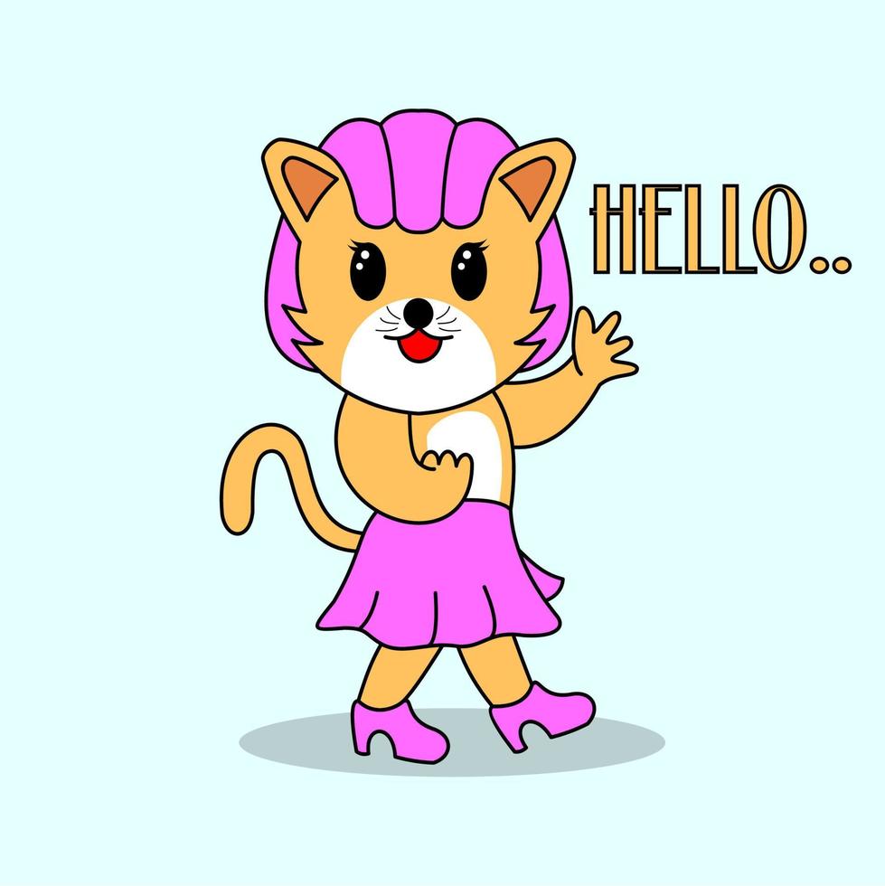 cute character, female cat at a fashion show, icon, suitable for children's books, t-shirts, displays and others vector