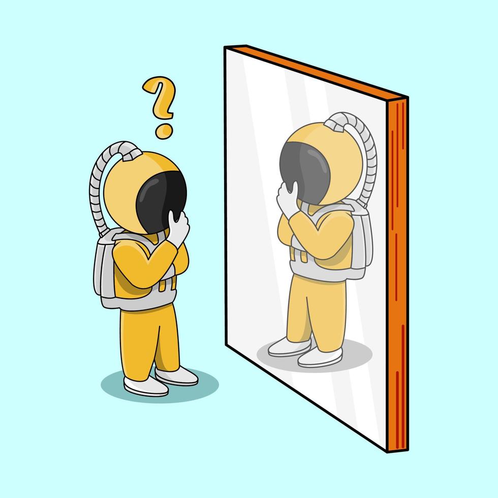 cute character, astronaut is looking in the mirror, suitable for children's books, icons, social media feeds and others vector