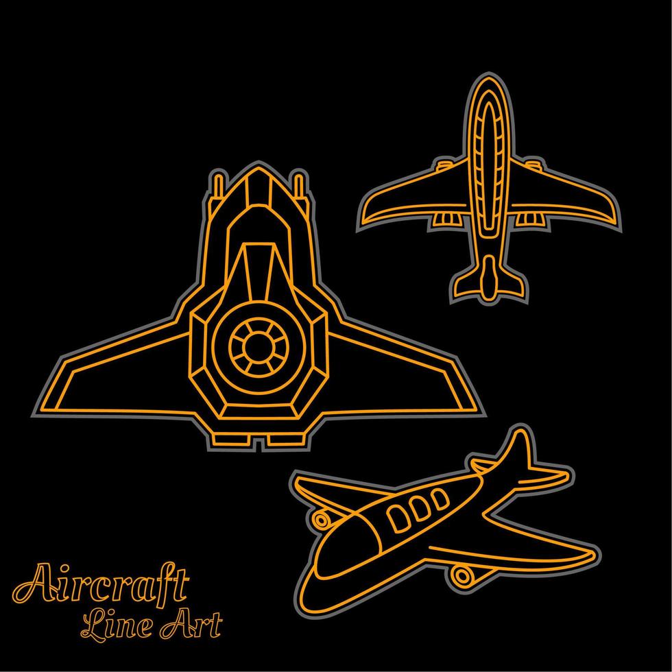 line drawing of fighter aircraft, aircraft elements, vector