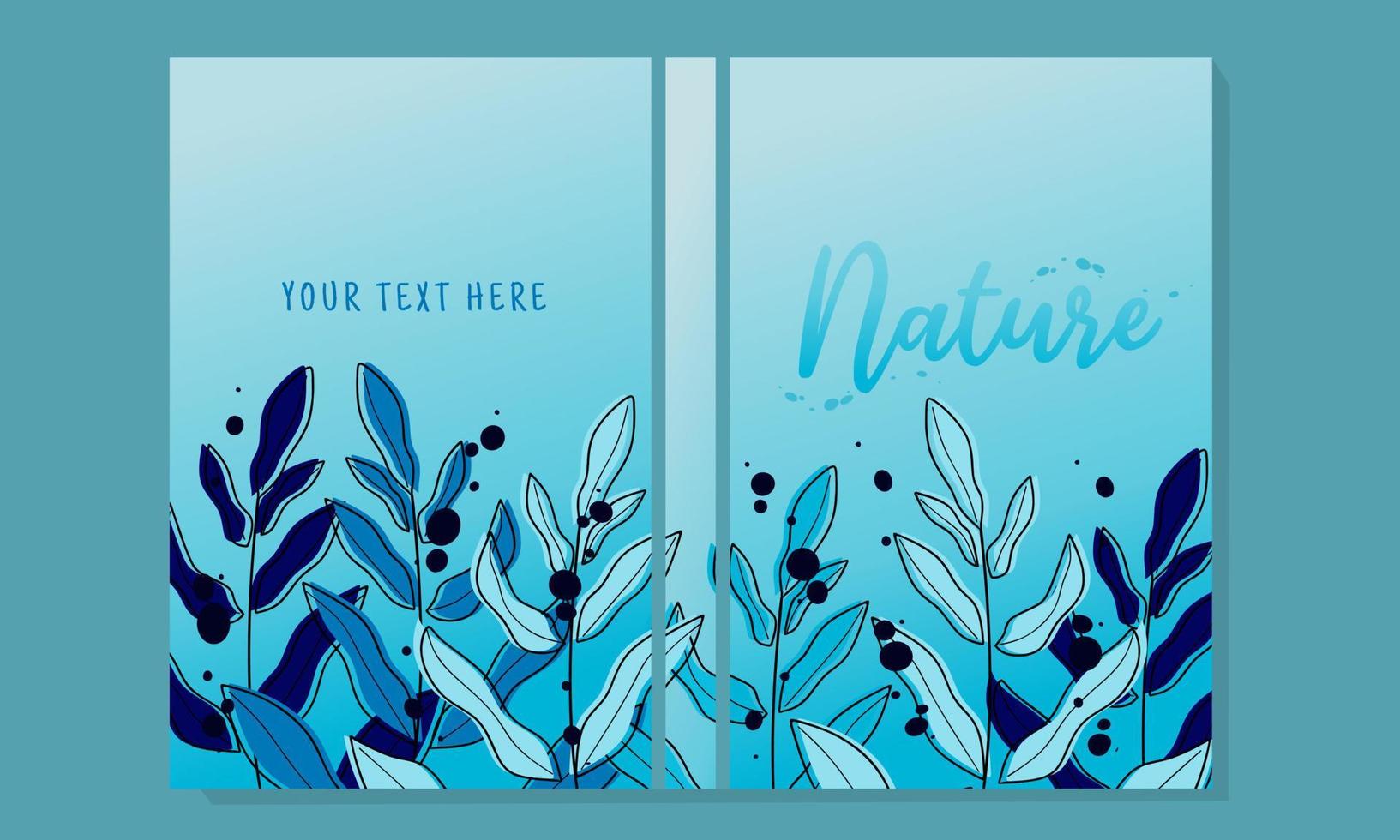 blue book cover set.Botanical floral design element for notebook, brochure, book, catalog.  Hand drawn exotic leaves decorative page background vector