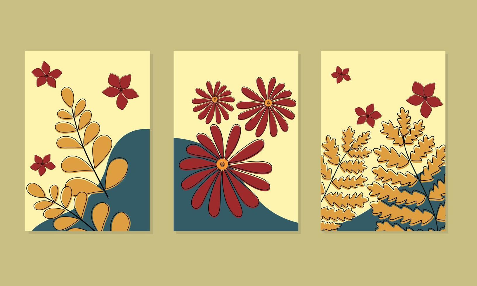 set of art templates for wall decoration with cartoon flowers vector