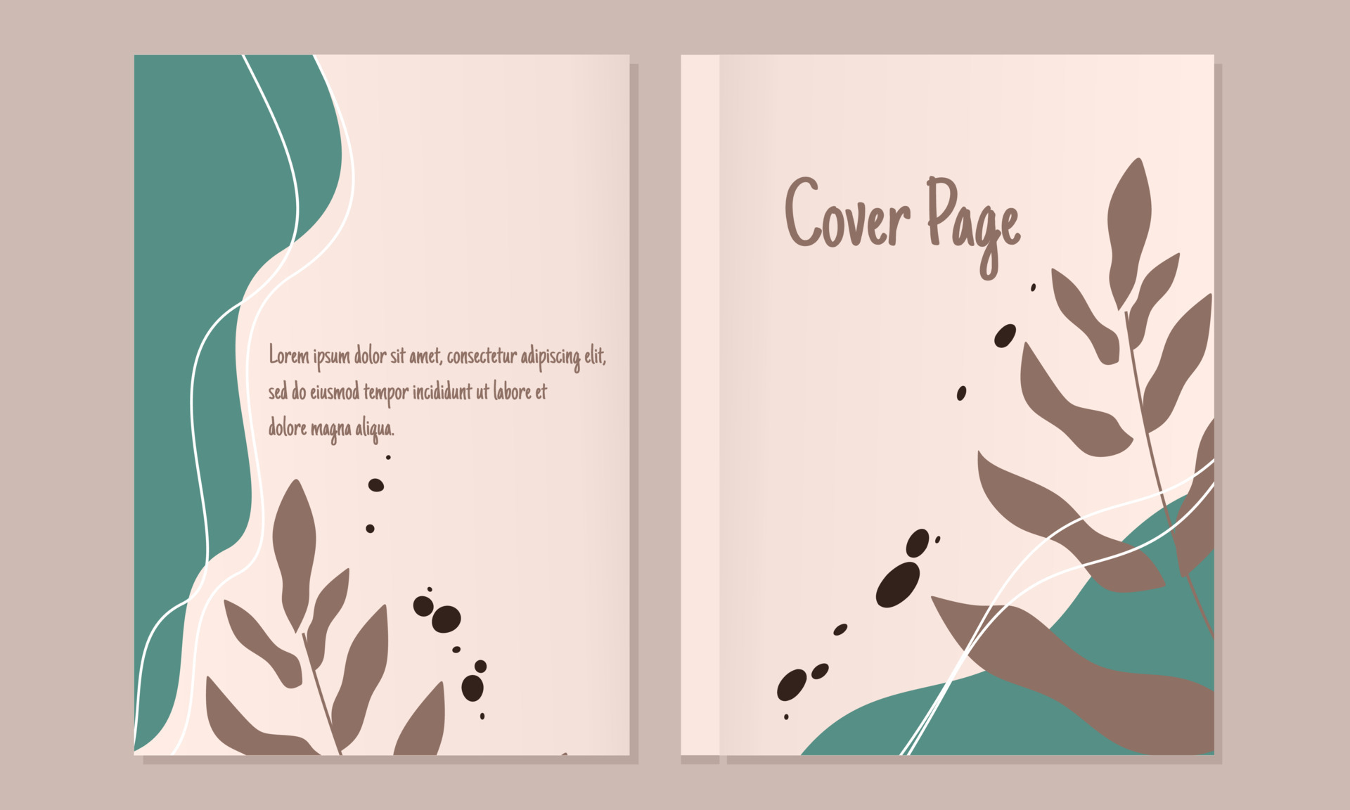 nature page cover set.Botanical floral design element for notebook planner, book, catalog