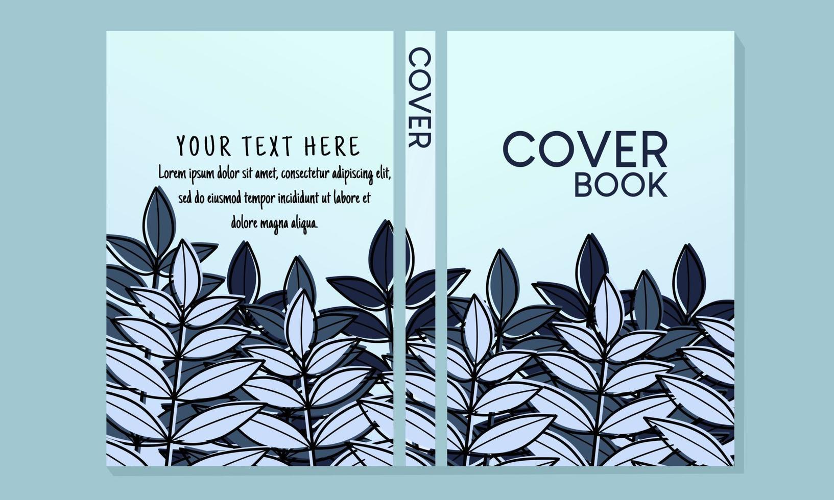 Botanical theme blue book cover. hand drawn design with leaf pattern. For notebooks, planners, brochures, books, catalogs etc. Vector illustration.