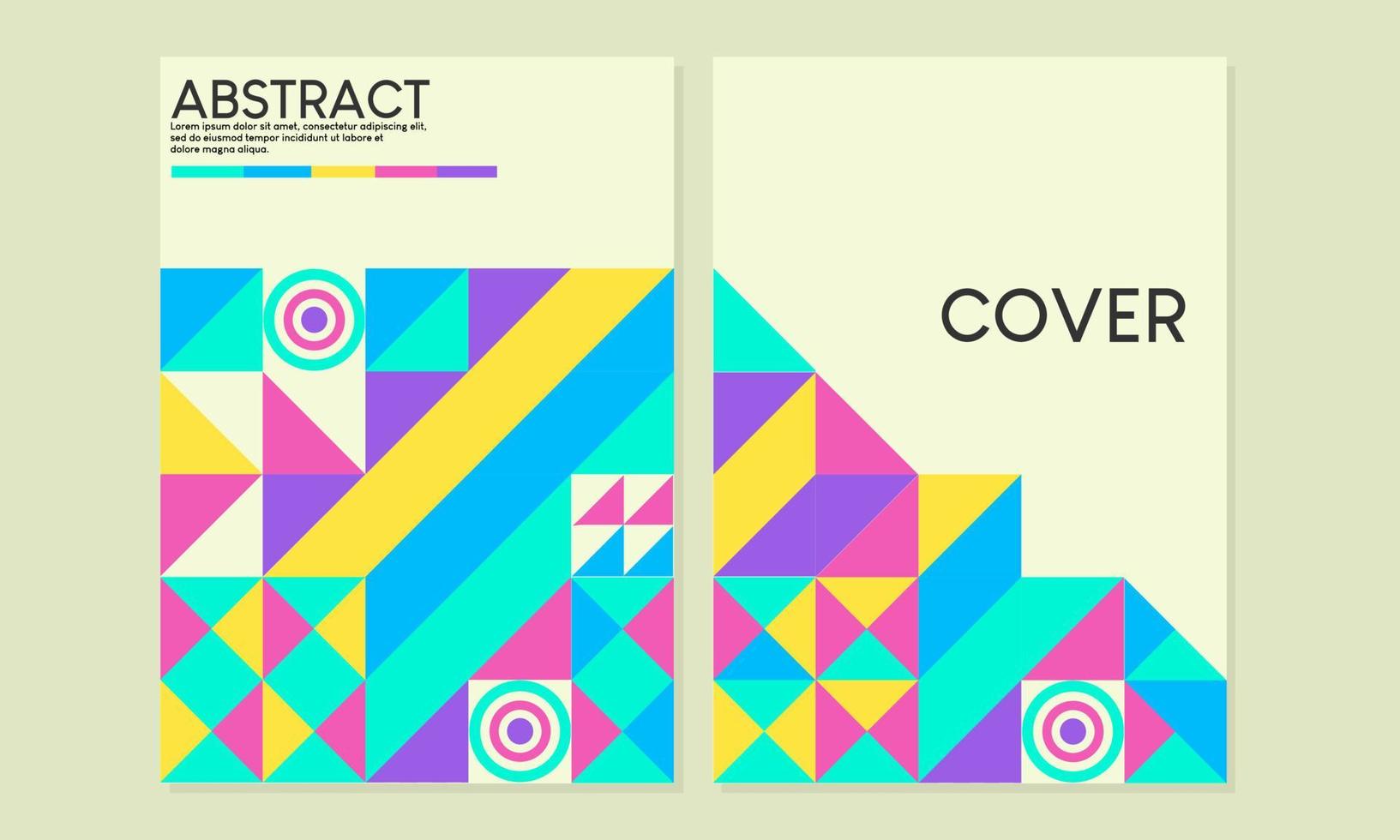 Swiss Bauhaus style cover page design set. abstract geometric background. Mosaic illustration for annual, catalog, magazine, poster, notebook vector