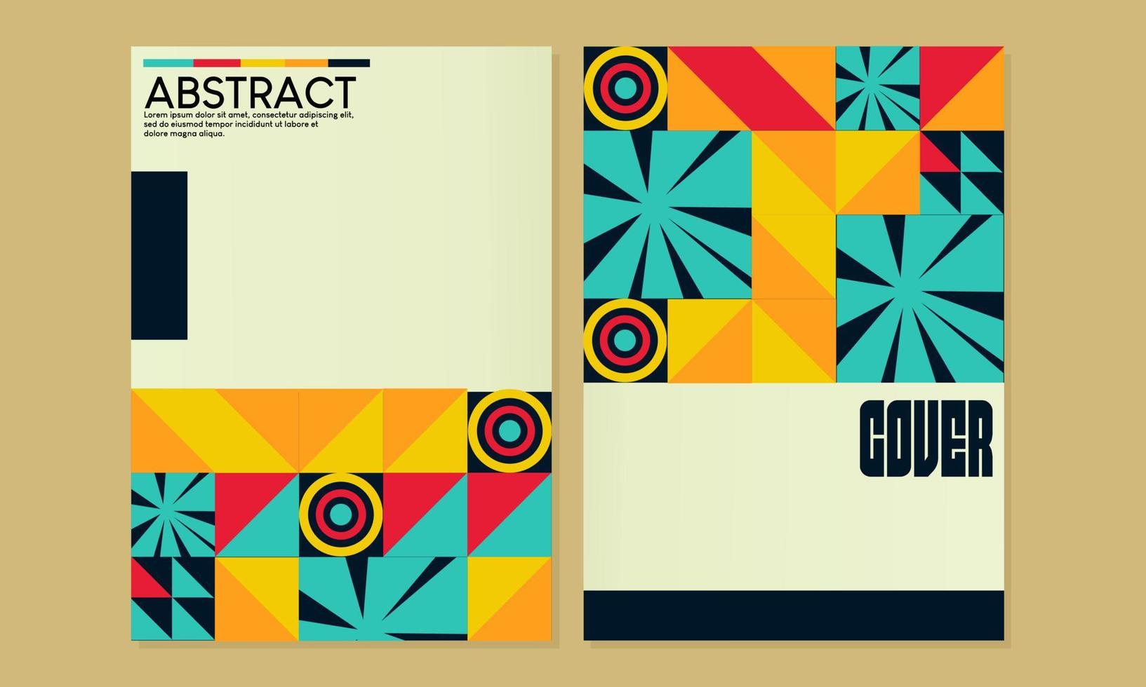 swiss style geometric cover page design set. abstract bauhaus background.elements of triangles,circles,lines,squares.for annuals,catalogs,magazines,posters,notebooks vector