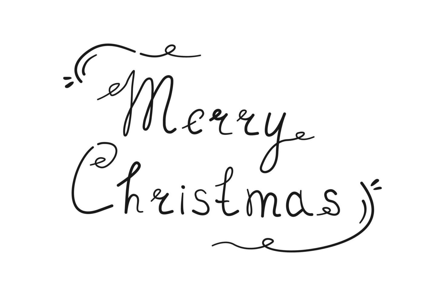 Black handwritten lettering of Merry Christmas. Festive hand drawn text for decoration design, greeting card, banner and poster. vector