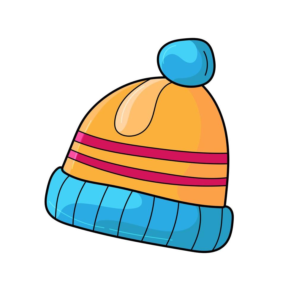 Warm hat icon. Autumn season elements and symbols, fall. Yellow clothing. Comfort and coziness. Cartoon flat vector illustration