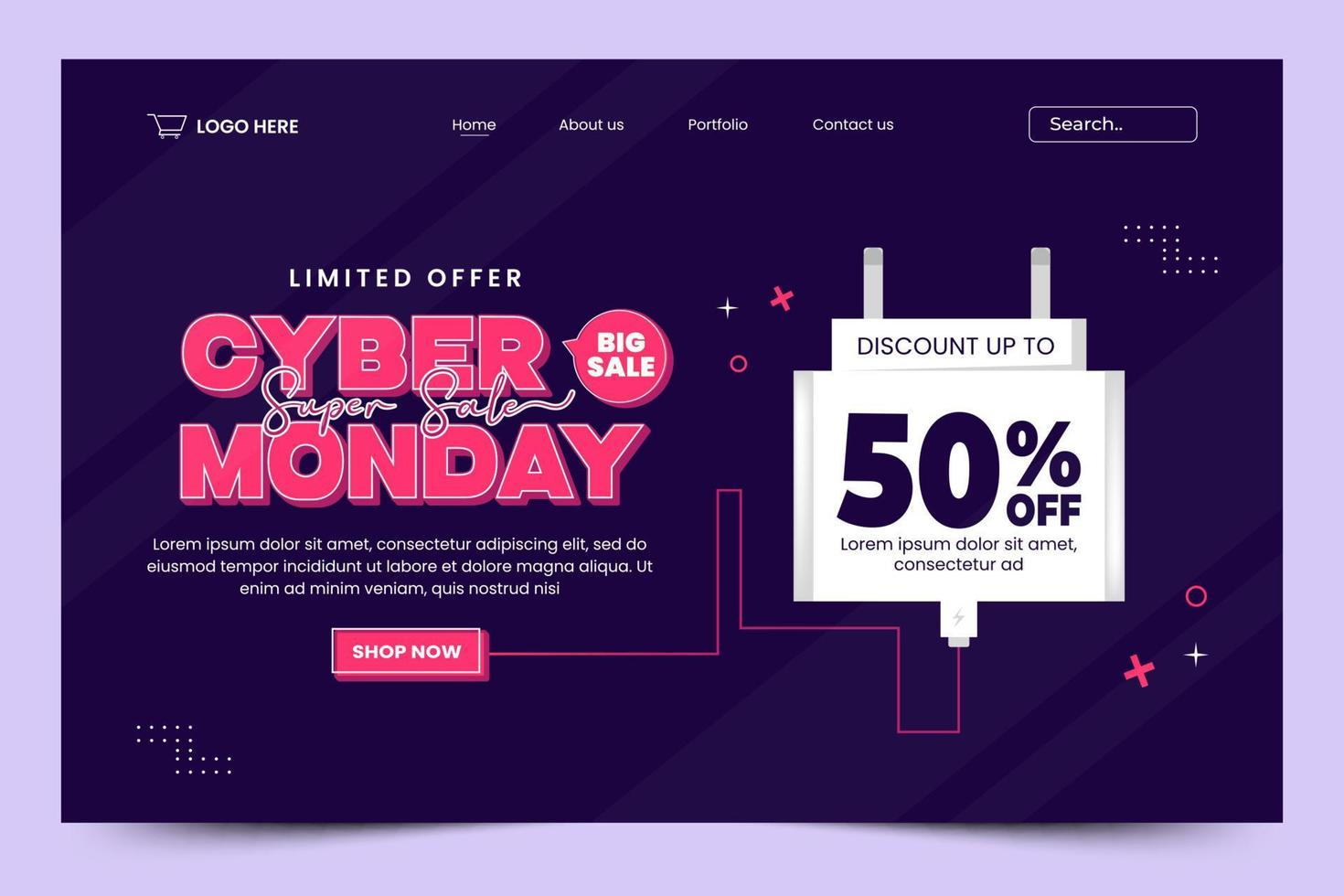 Cyber Monday landing page design template vector