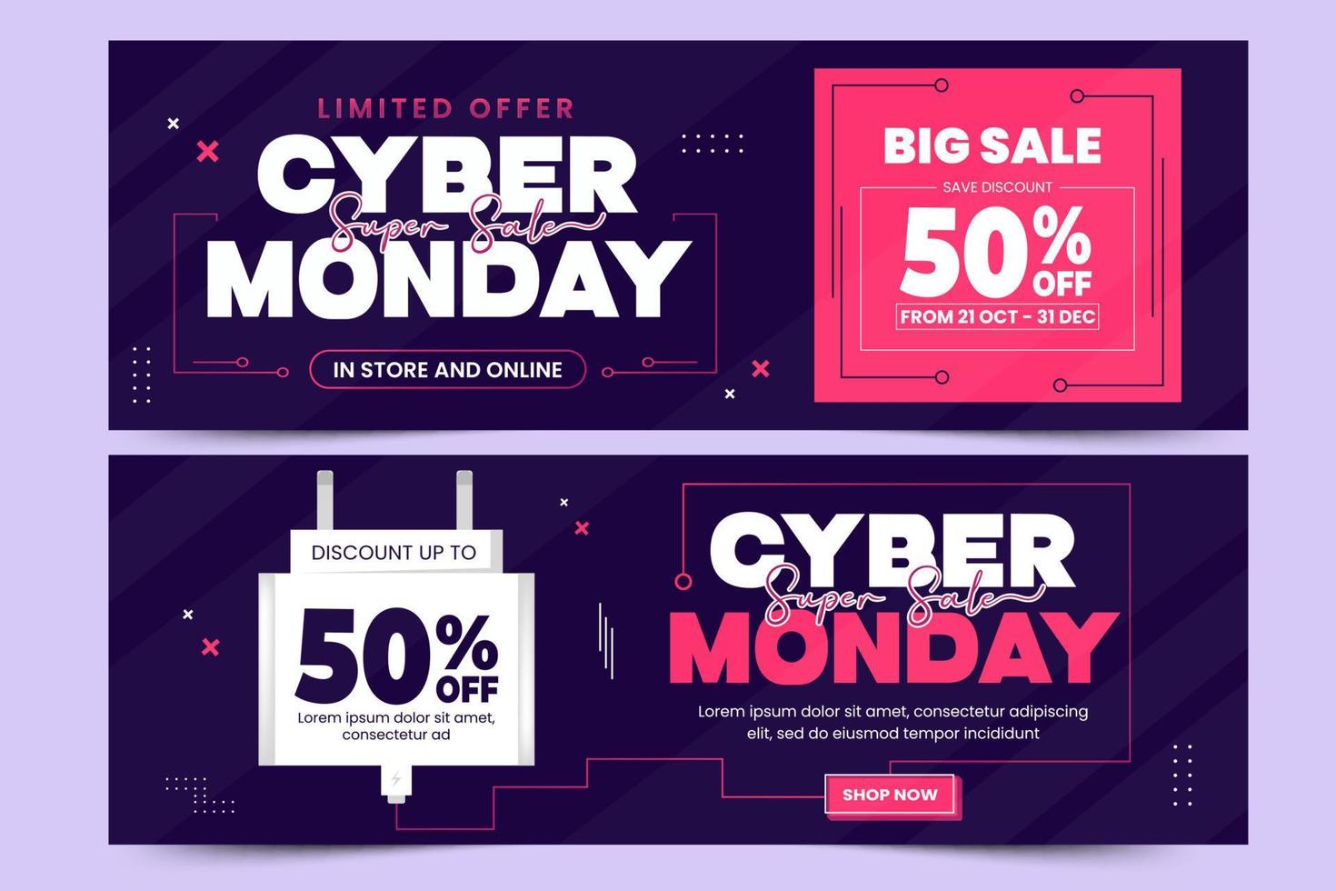 Cyber Monday banner ads design template vector