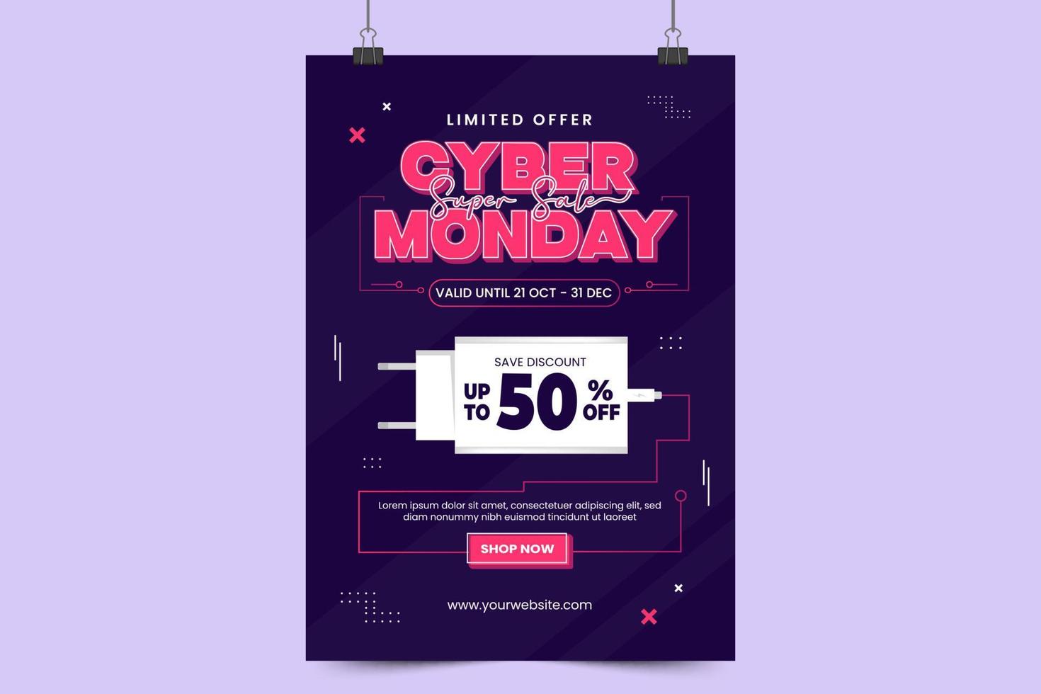 Cyber Monday poster or flyer design template vector