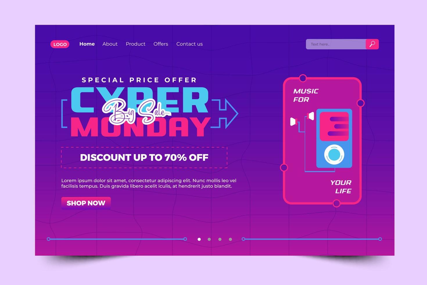 Cyber Monday landing page design template vector