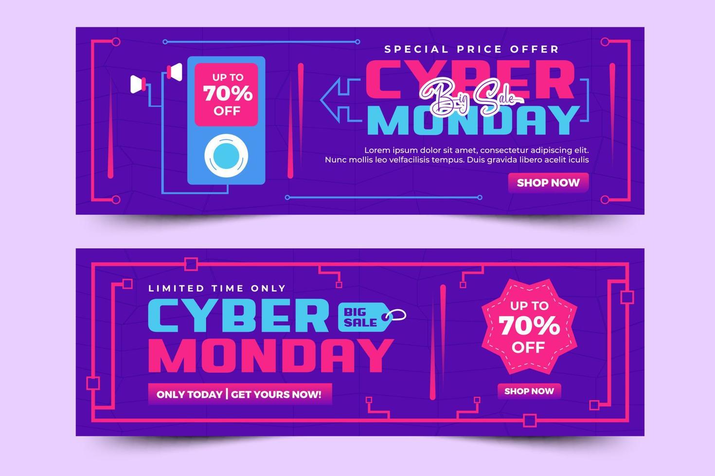 Cyber Monday banner ads design template vector