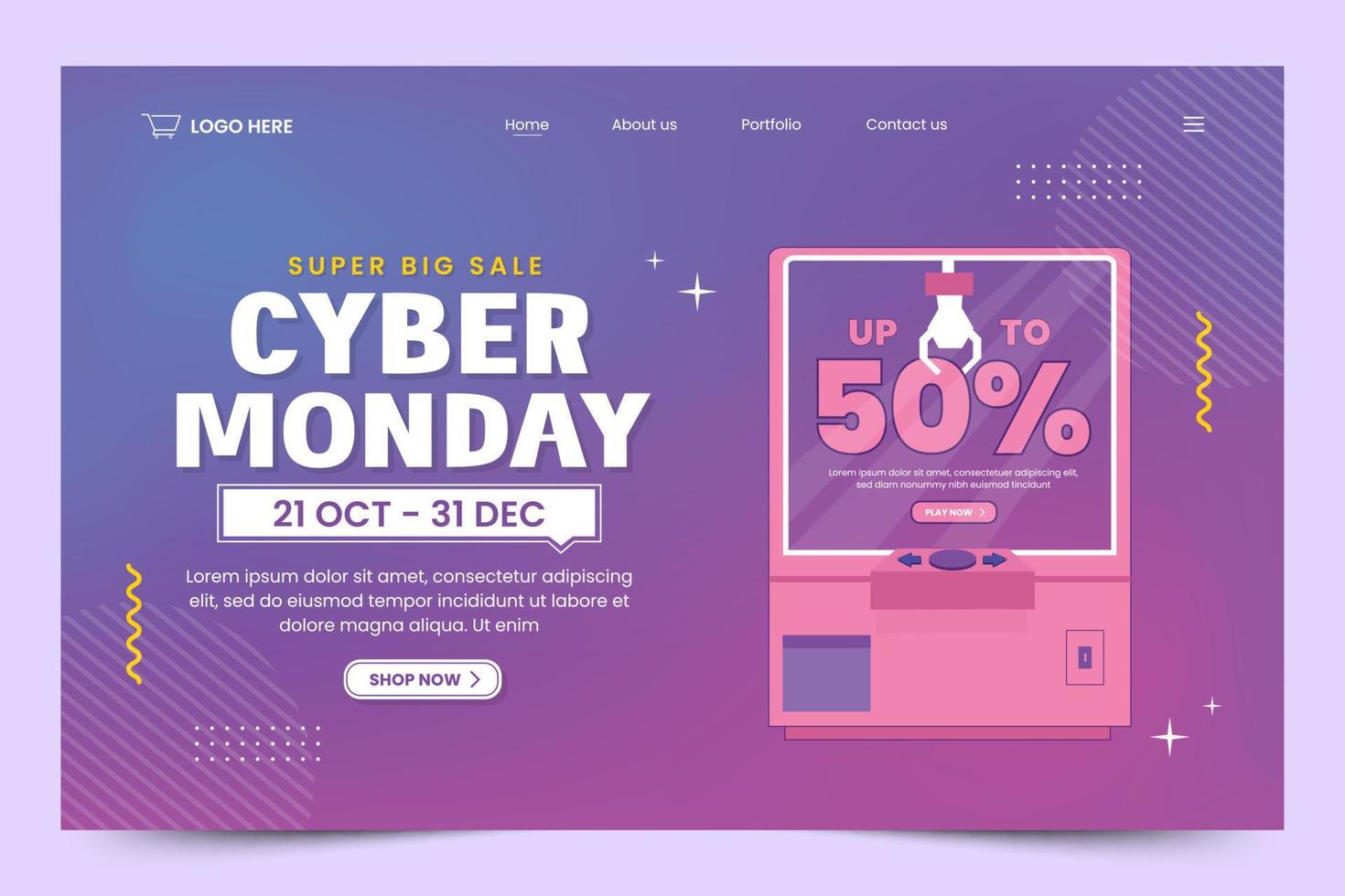 Cyber Monday landing page design template vector