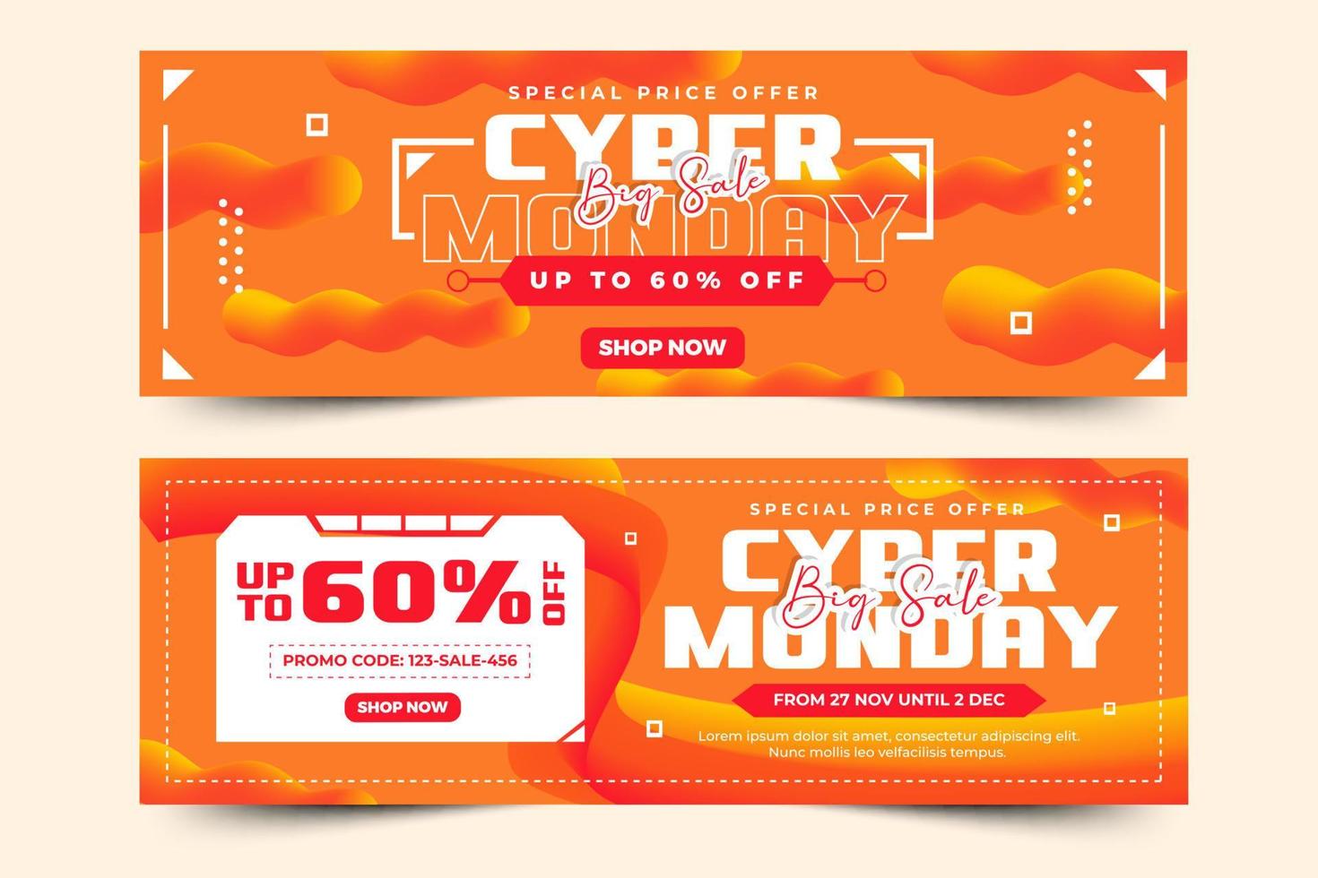 Cyber Monday banner ads design template vector