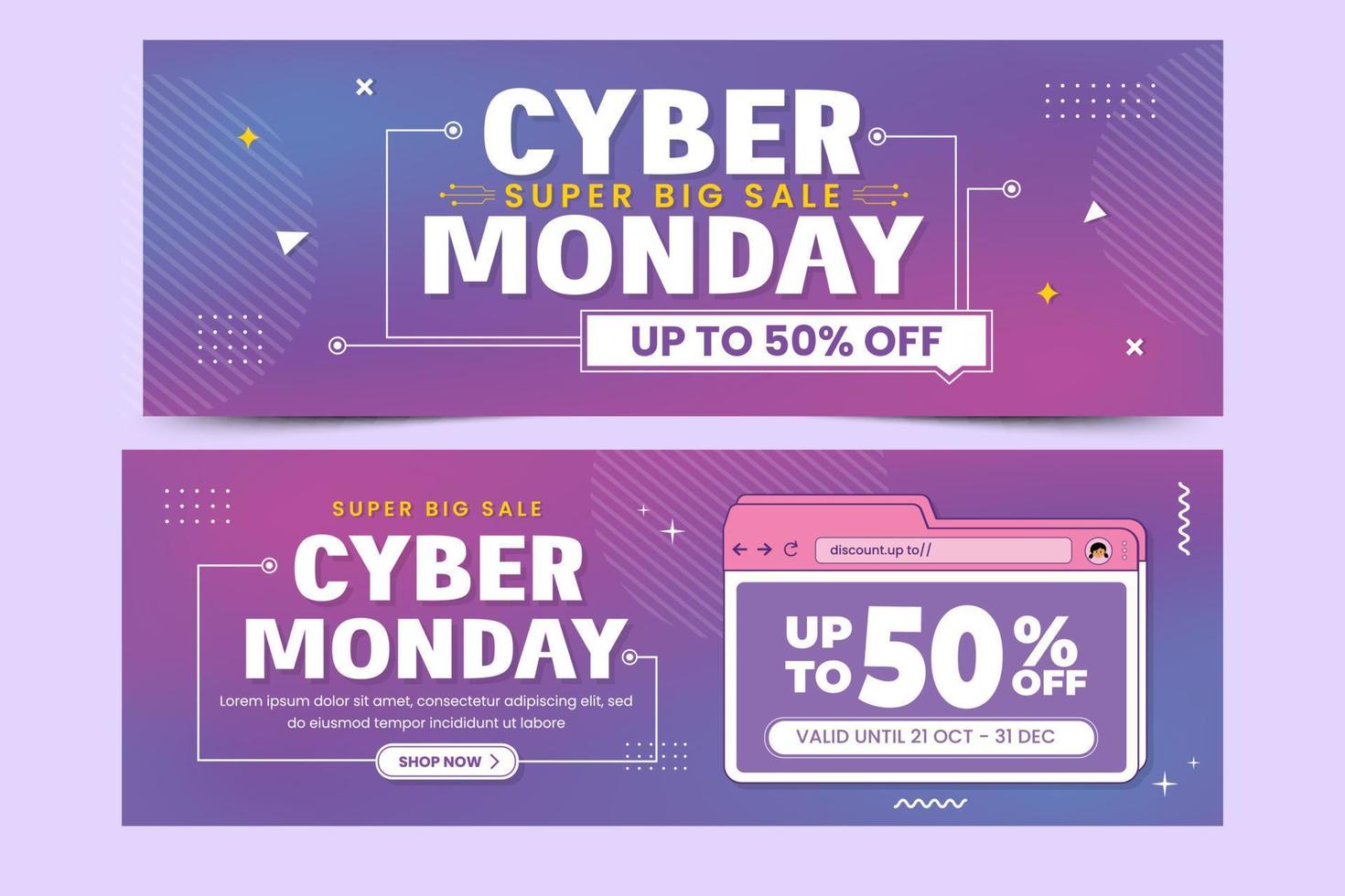 Cyber Monday banner ads design template vector