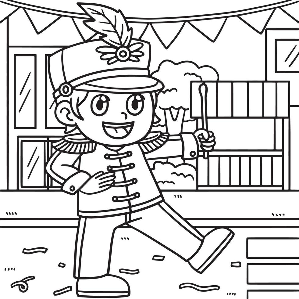 Mardi Gras Boy Marching Band Coloring Page vector