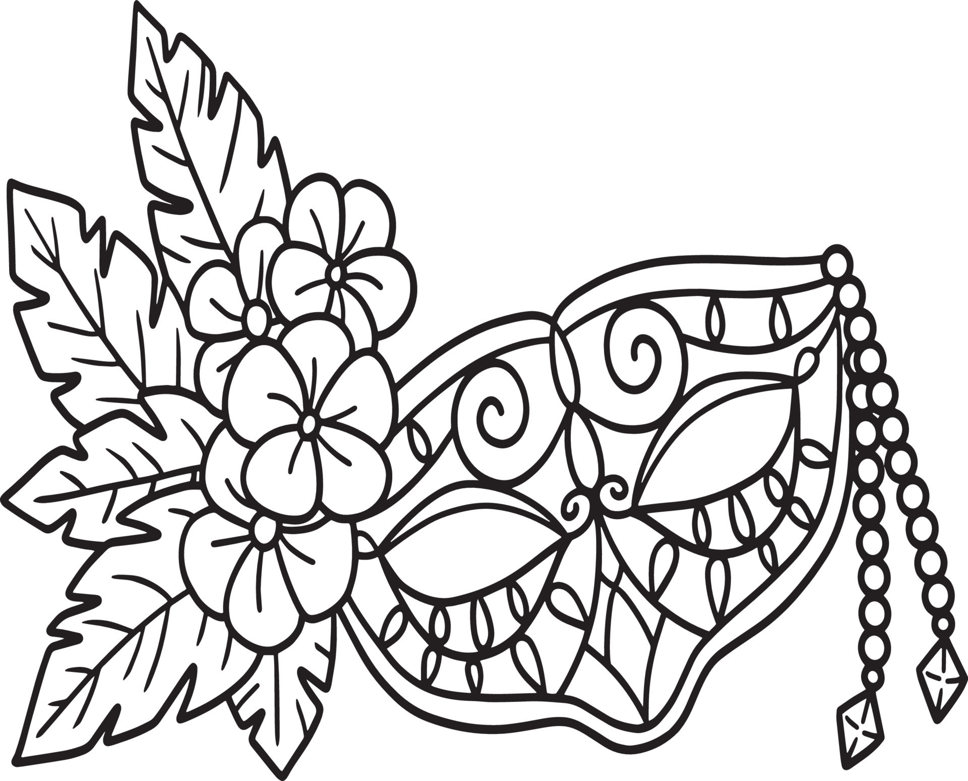 Mardi Gras Mask Isolated Coloring - Mardi Gras Mask Isolated Coloring Page For Kids Free Vector