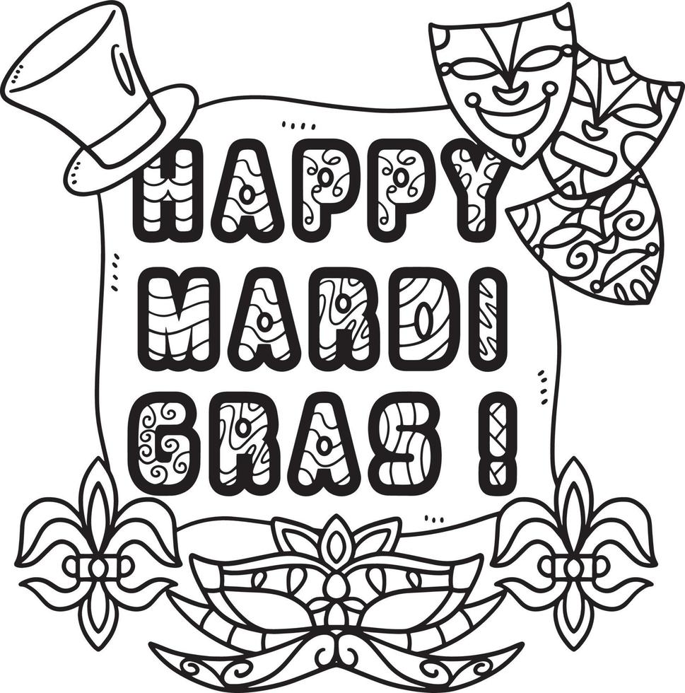 feliz mardi gras aislado página para colorear para niños vector