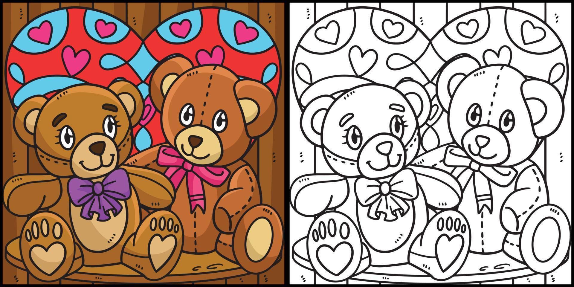 Two Little Bear in Love Coloring Page Illustration vector