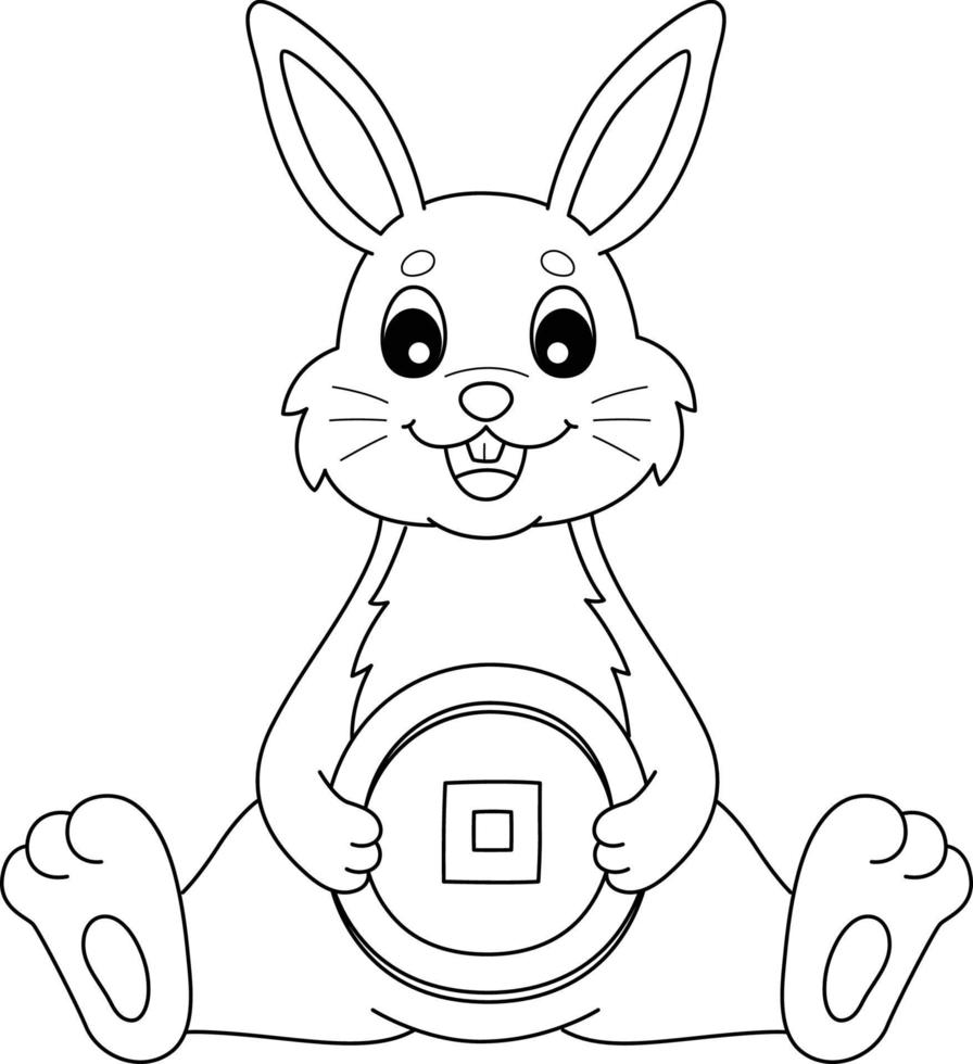 Rabbit Holding Coin Isolated Coloring Page vector