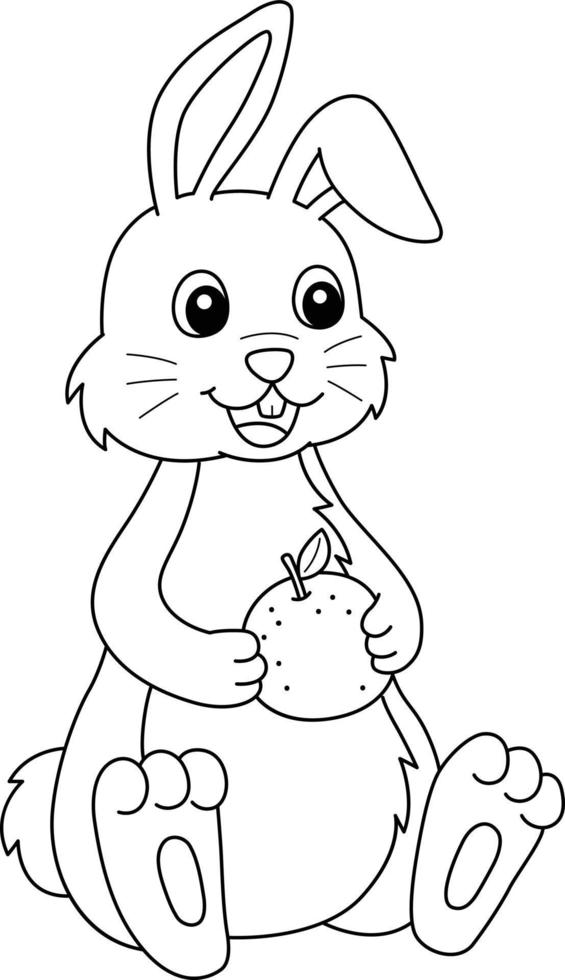 Rabbit Holding Mandarin Isolated Coloring Page vector