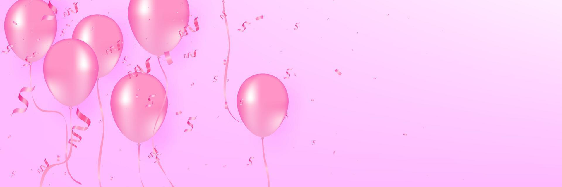 Soft red balloons with confetti realistic vector illustration. Pink balloons vector background. Pink Balloons and confetti can be use party, celebration and holidays.
