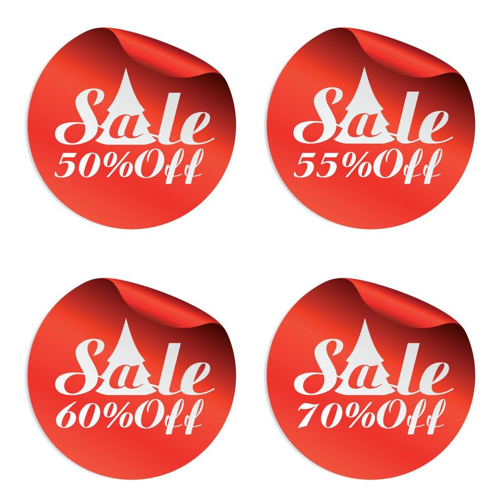 Christmas sale stickers set 50, 55, 60, 70 off vector