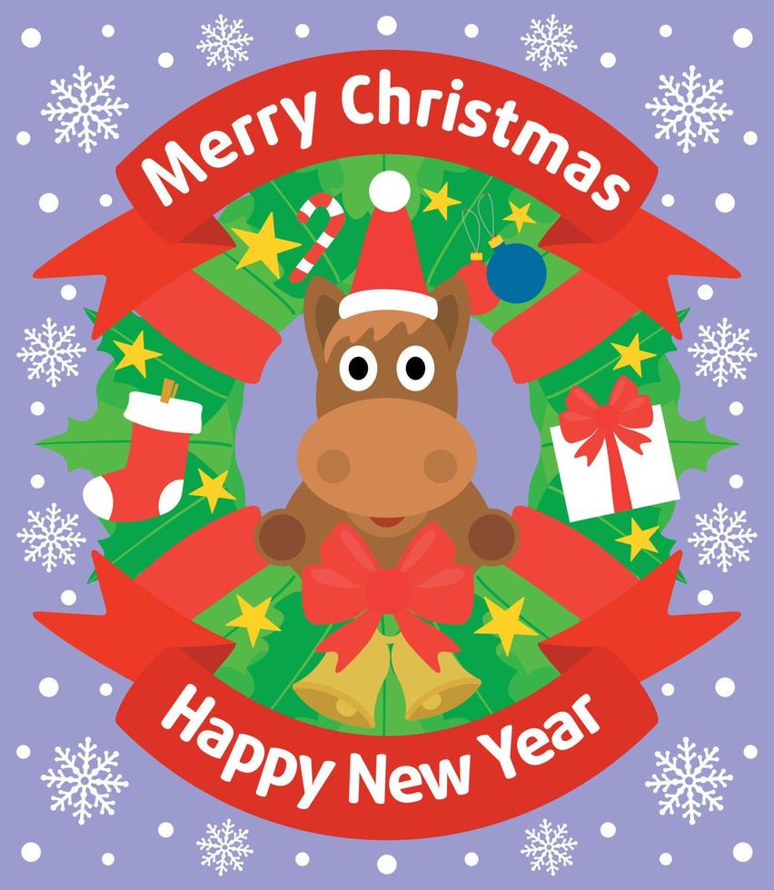 Christmas and New Year background card with horse vector