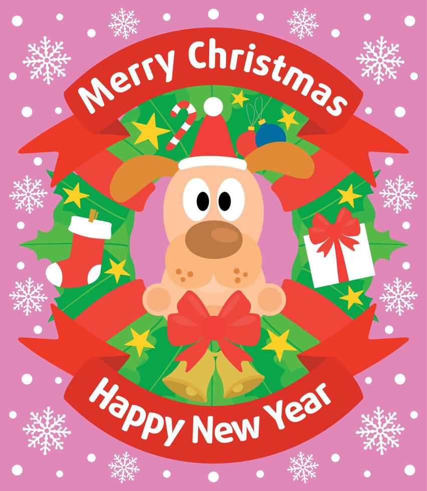 Christmas and New Year background card with dog vector