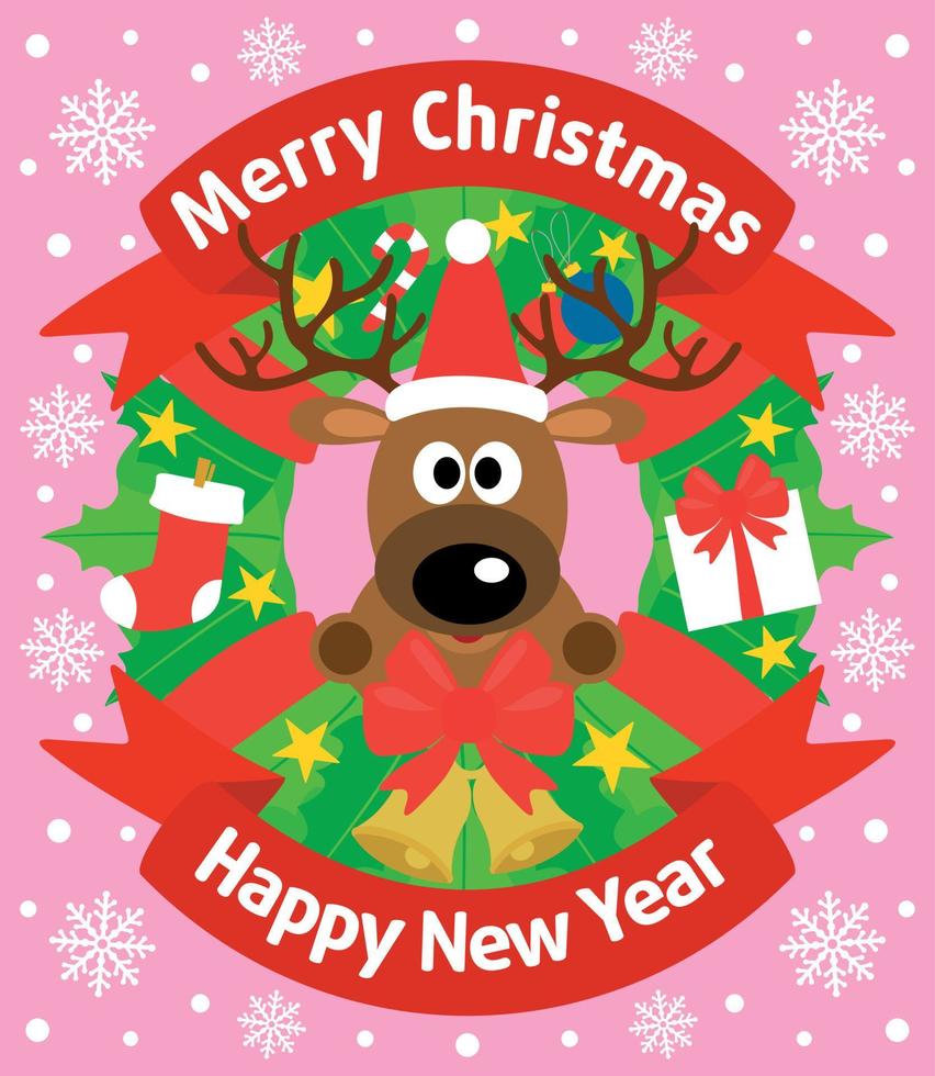 Christmas and New Year background card with deer vector