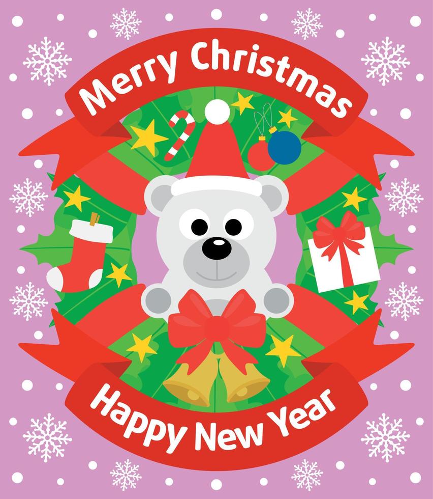 Christmas and New Year background card with polar bear vector