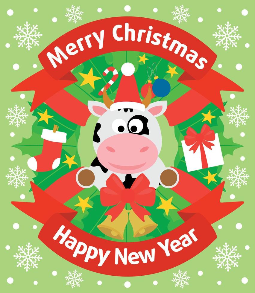 Christmas and New Year background card with cow vector