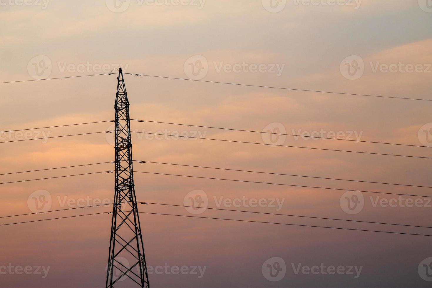 high voltage pole,High voltage tower with sky sunset background. photo