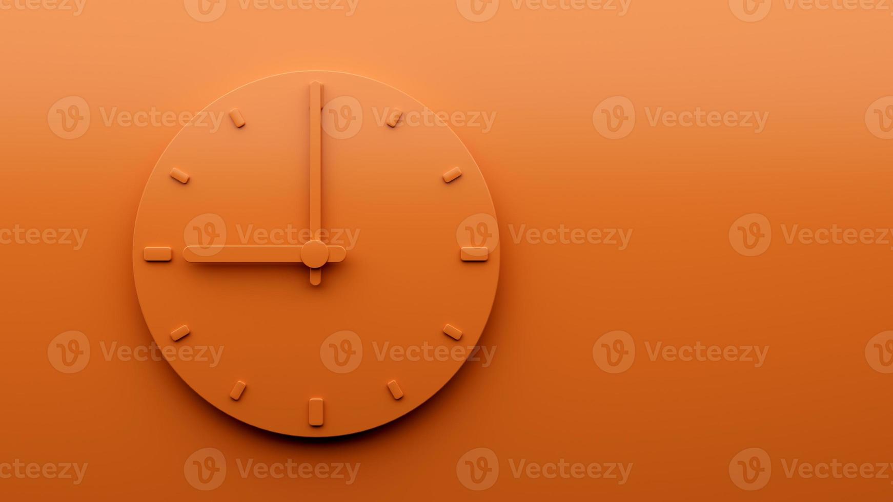 Minimal Orange clock 9 00 Nine o'clock abstract Minimalist wall clock Nine 3d Illustration photo