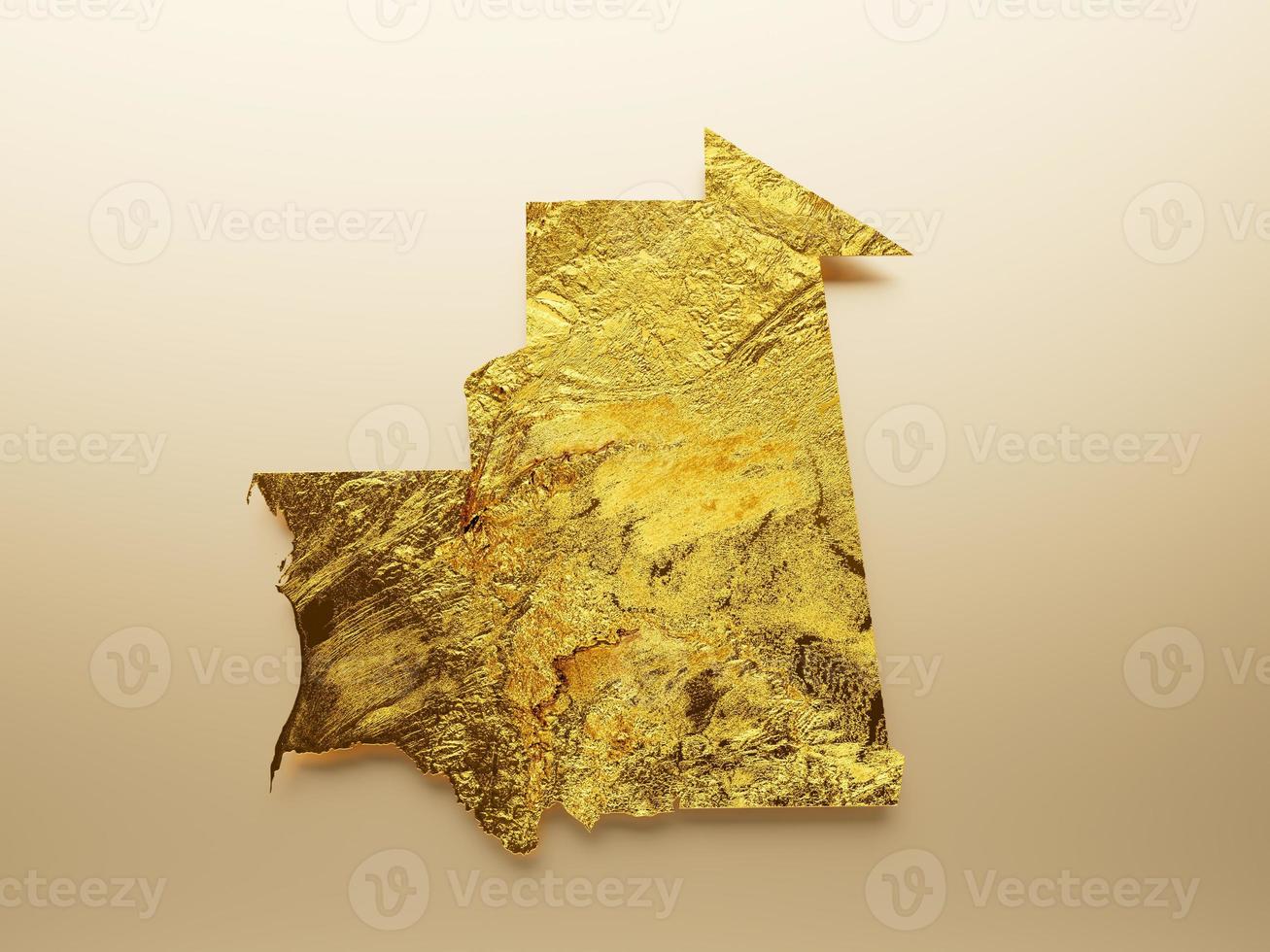 Mauritania Map Golden metal Color Height map Background 3d illustration photo