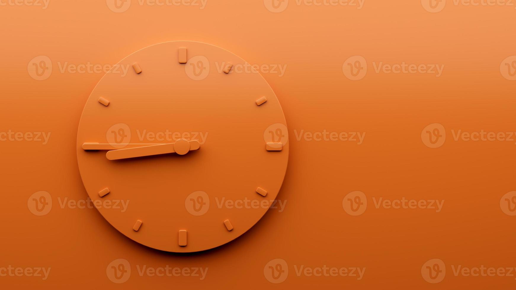 Minimal Orange clock 8 45 o clock quarter to Nine abstract Minimalist wall clock 3d Illustration photo
