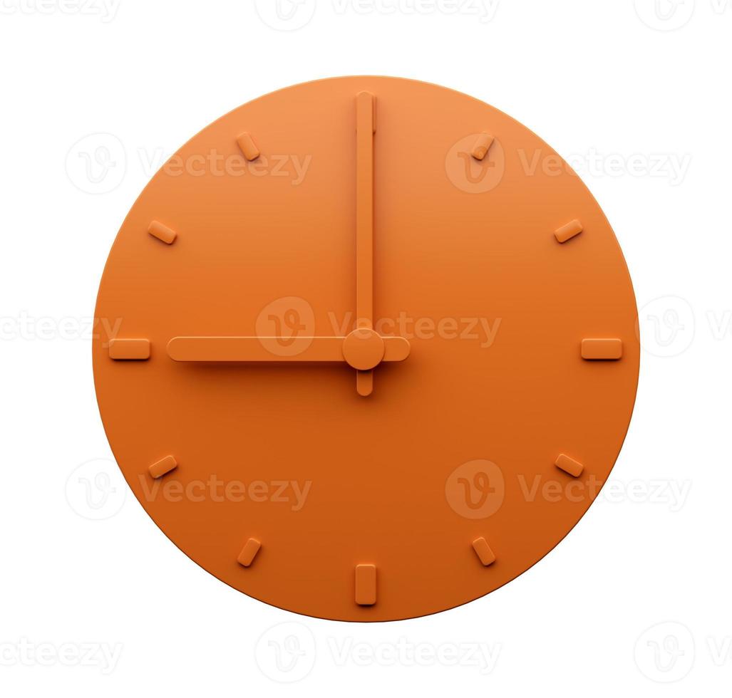 Minimal Orange clock 09 00 Nine o'clock abstract Minimalist wall clock 21 3d Illustration photo