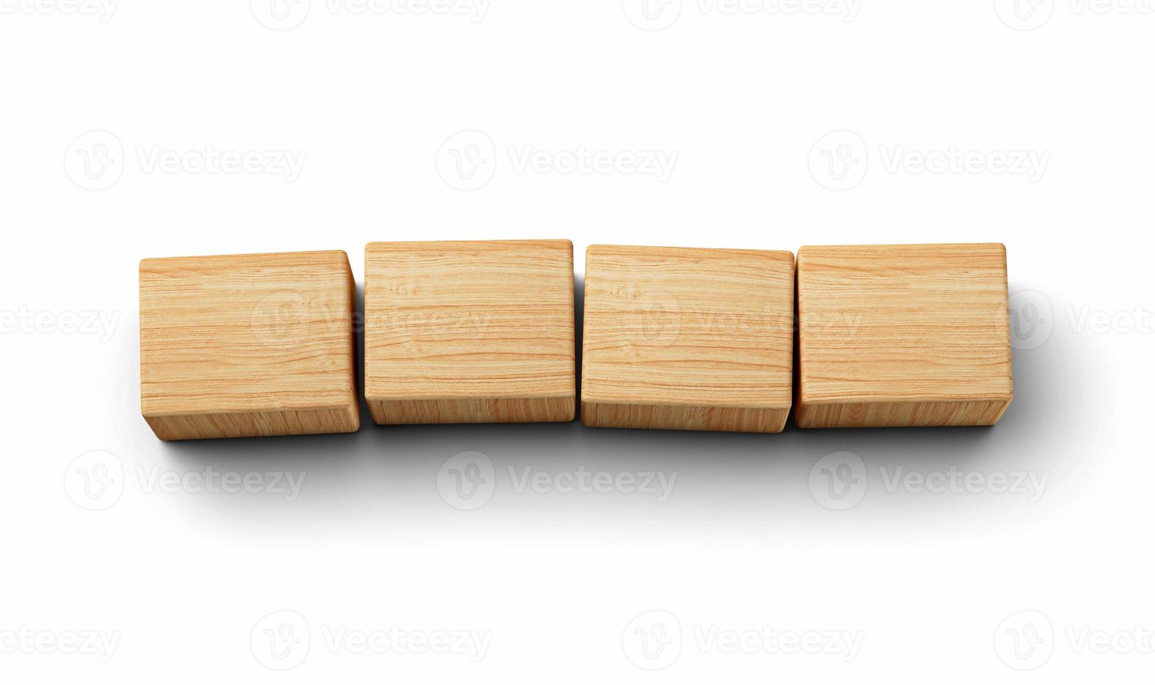 Four blank wooden block cubes on a white background for your text. free space for business concept 3d illustration photo