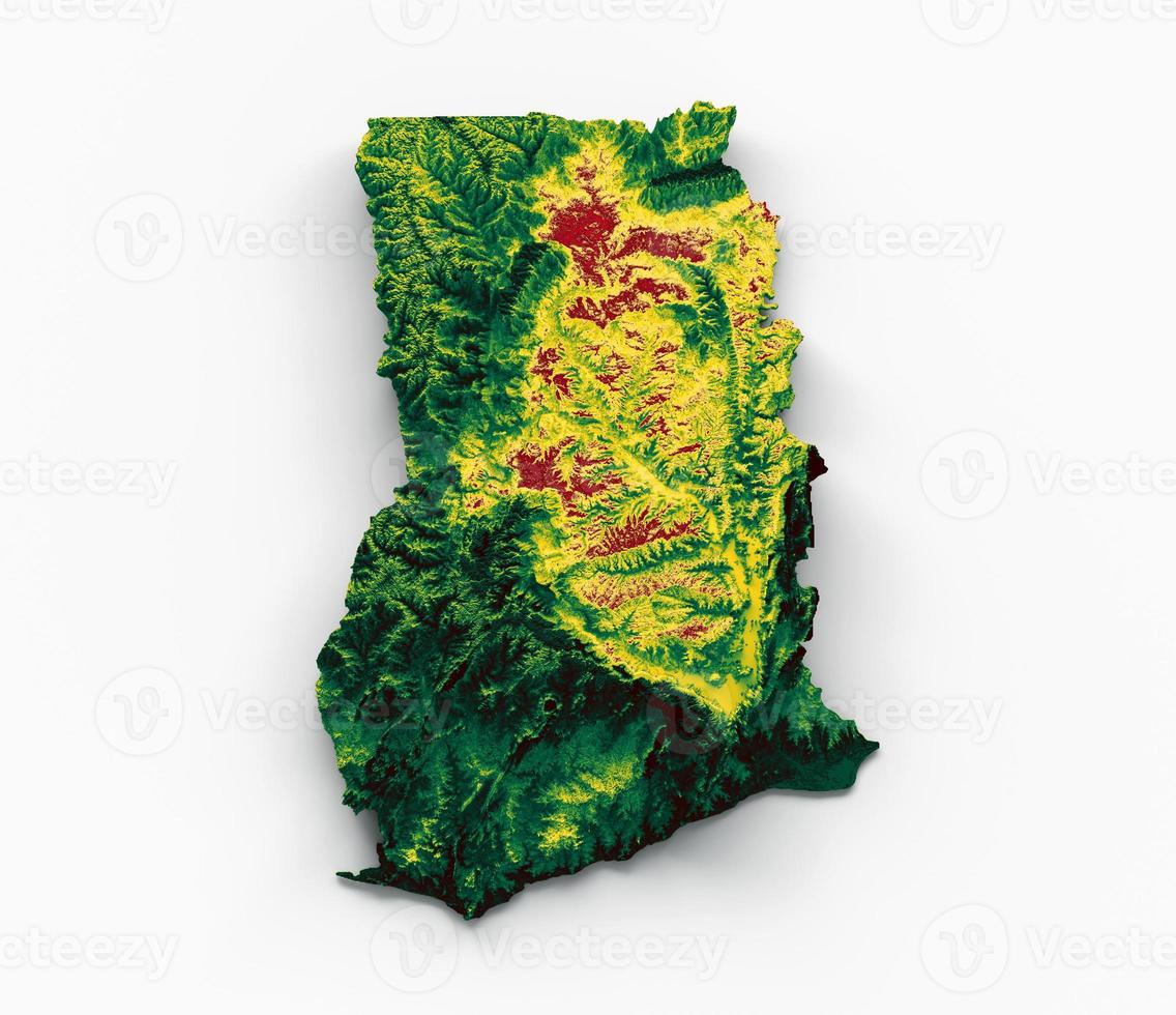Ghana map with the flag Colors Green and yellow Shaded relief map 3d illustration photo