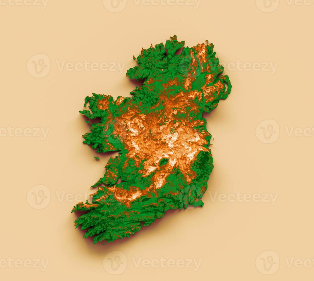 mapa de irlanda con los colores de la bandera verde y amarillo mapa en relieve sombreado ilustración 3d foto