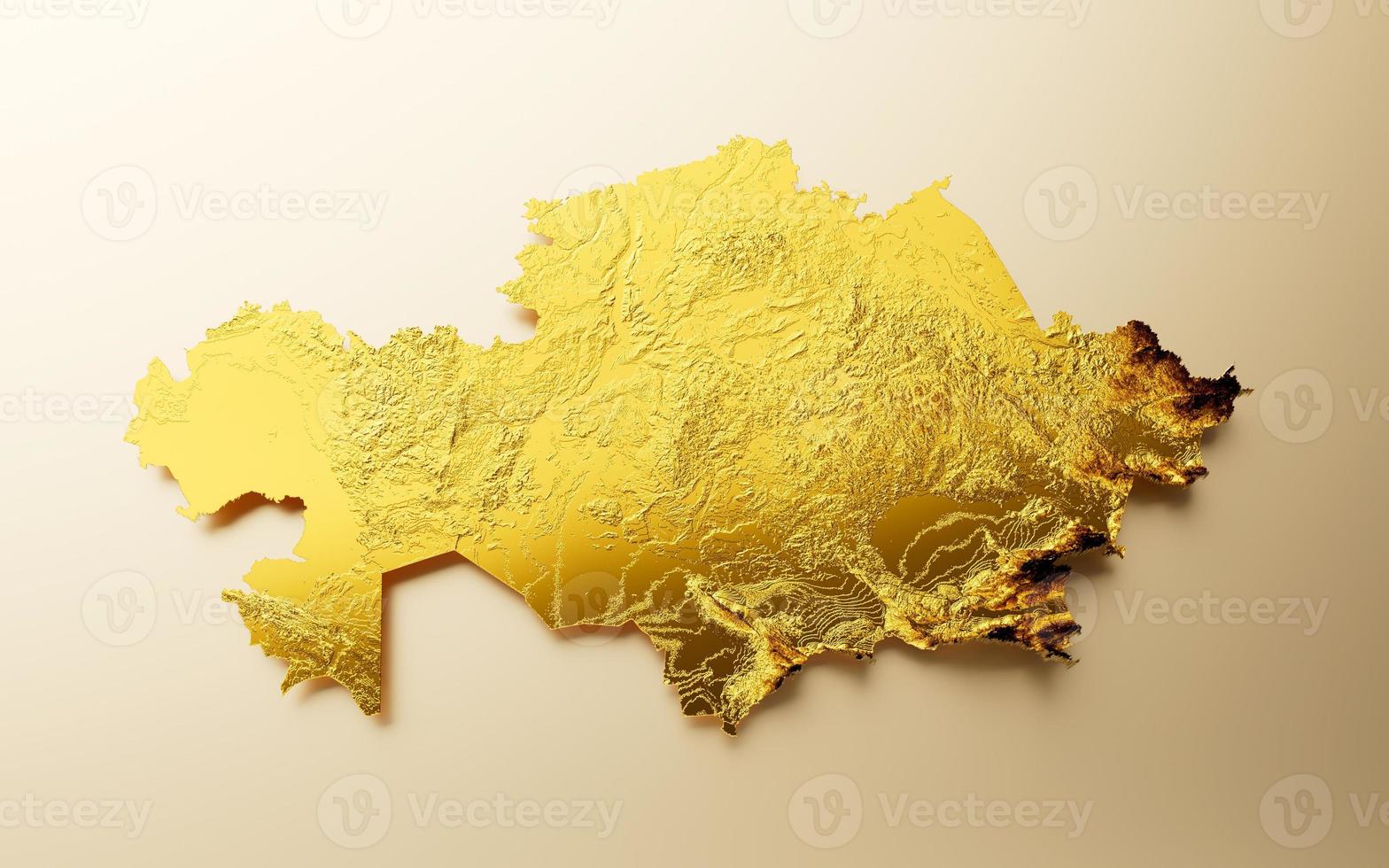Kazakhstan Map Golden metal Color Height map Background 3d illustration photo