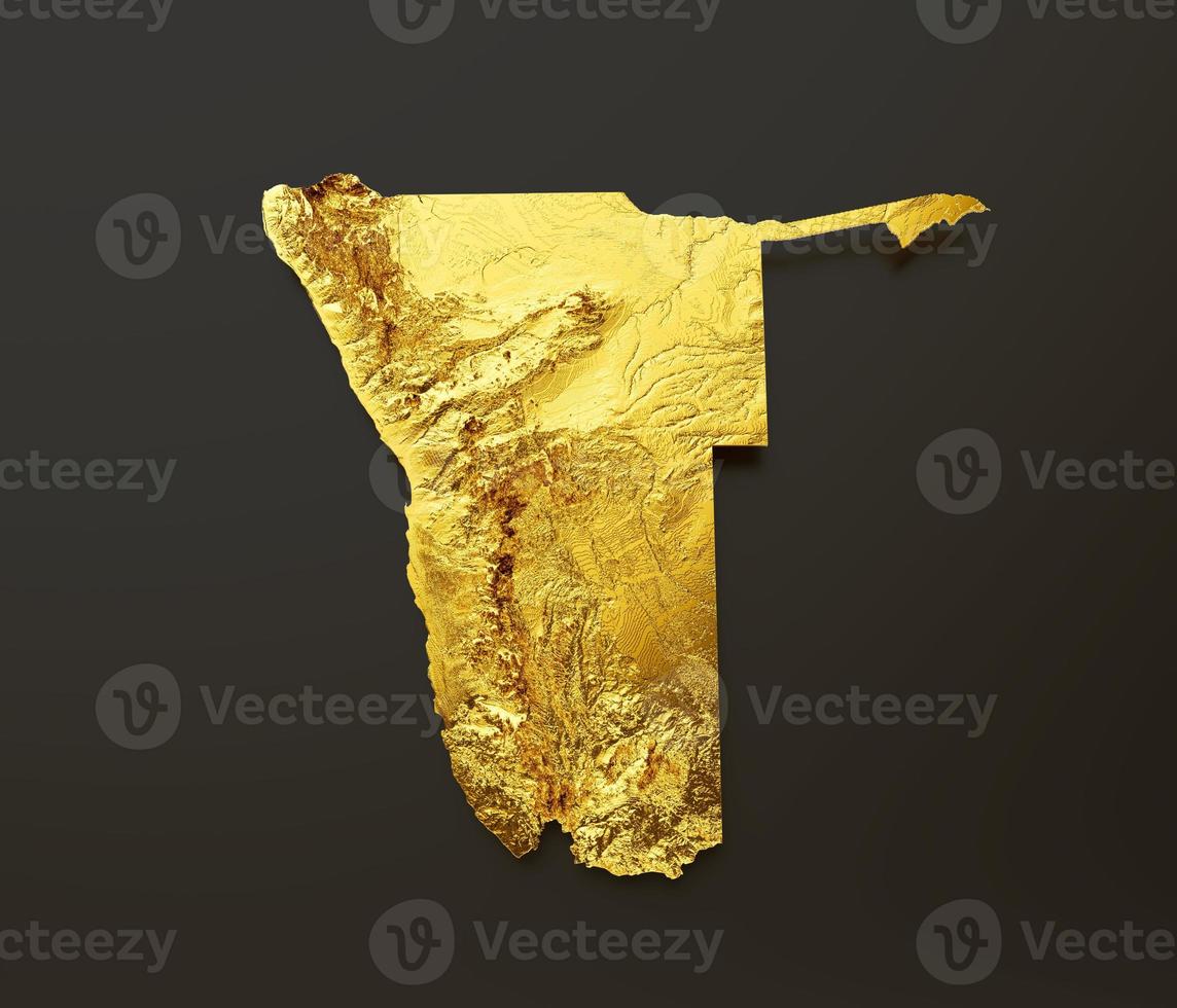 Namibia Map Golden metal Color Height map Background 3d illustration photo
