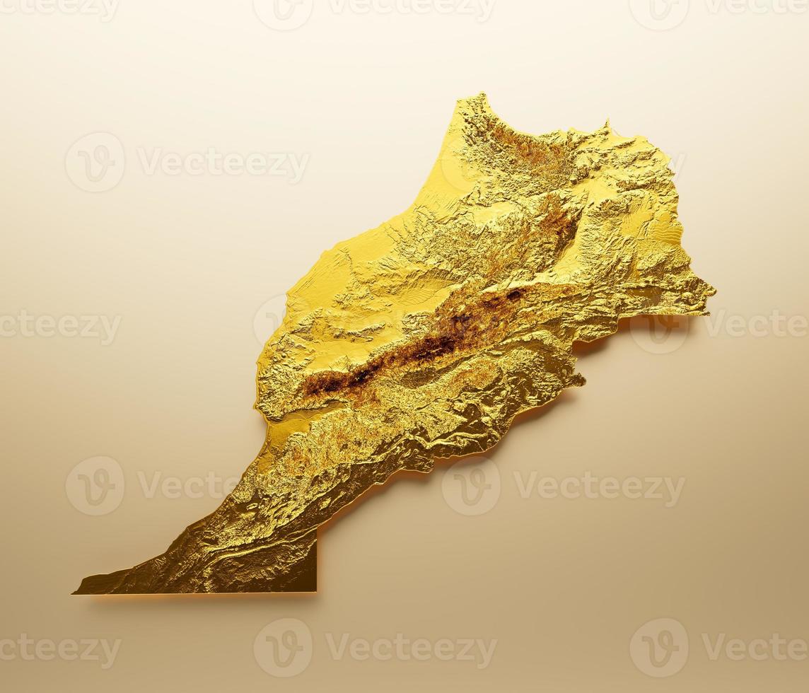 Morocco Map Golden metal Color Height map Background 3d illustration photo