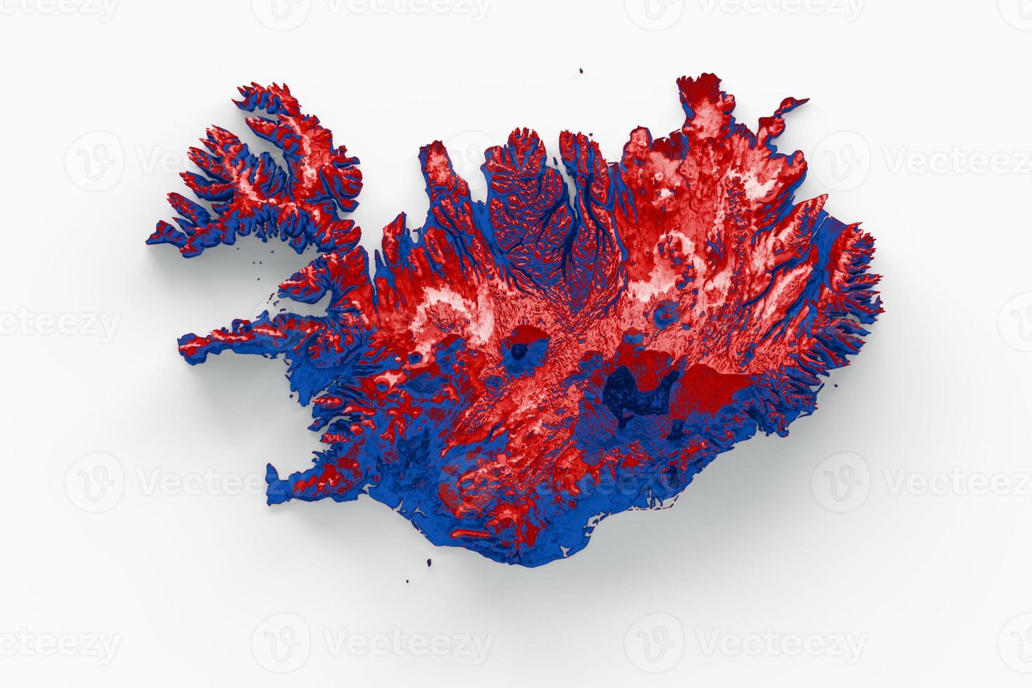 Iceland map with the flag Colors Red and Blue Shaded relief map 3d illustration photo