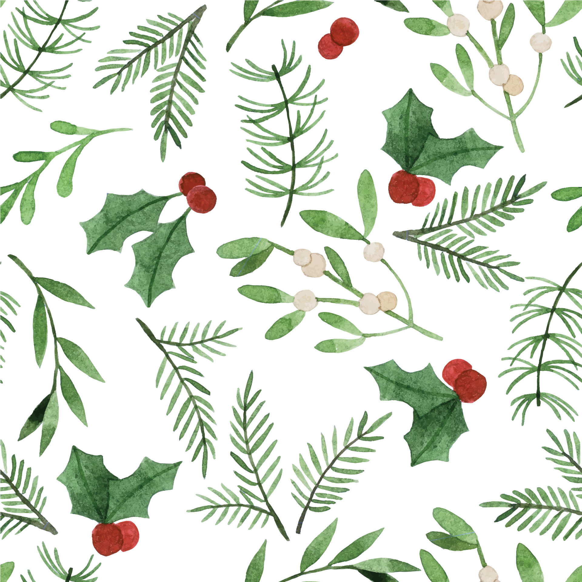 watercolor drawing. seamless pattern with christmas plants. simple