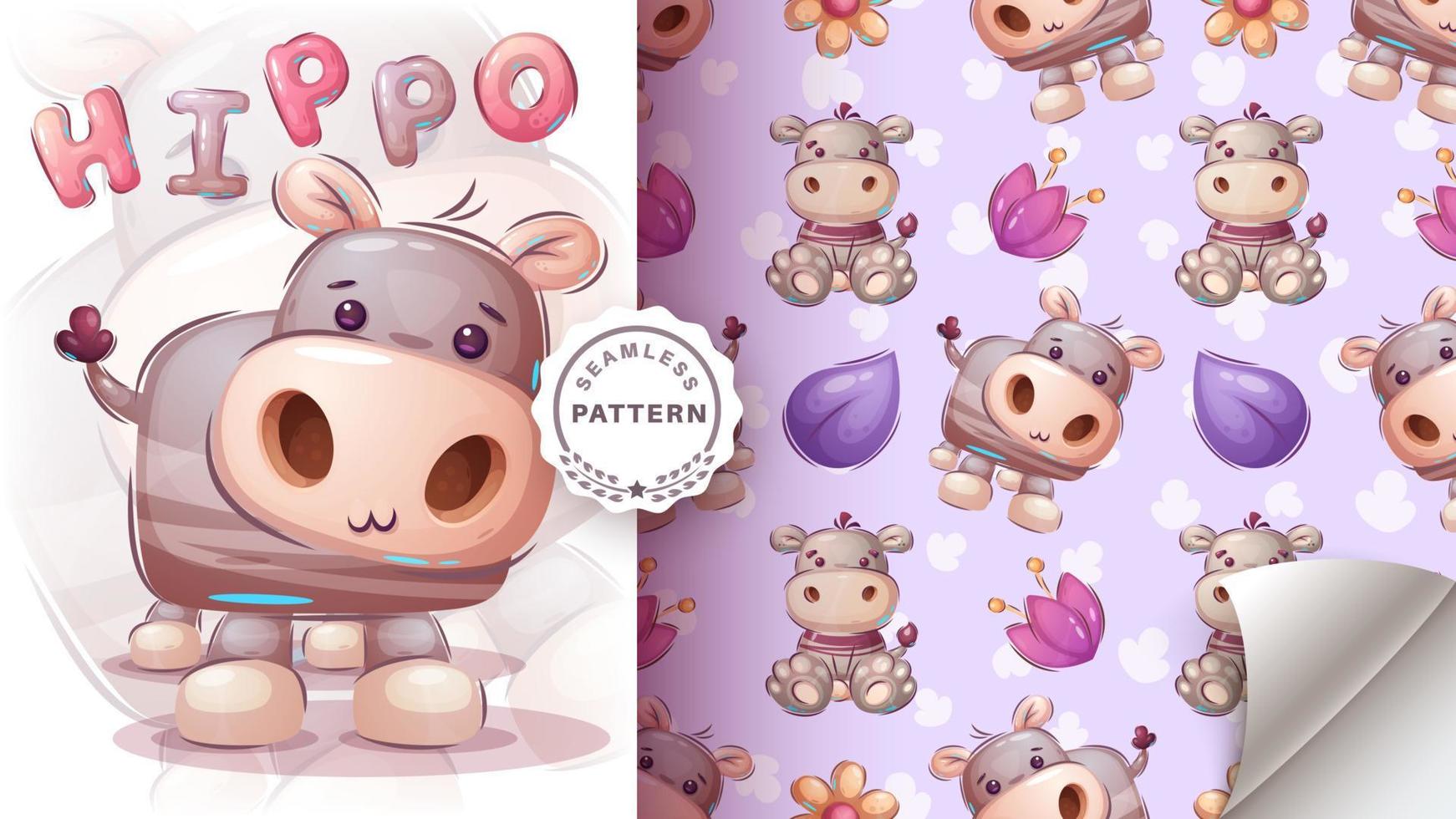 Cartoon character adorable Hippopotamus, pretty animal idea for print t-shirt, poster and kids envelope, postcard. Cute hand drawn style hippo. vector